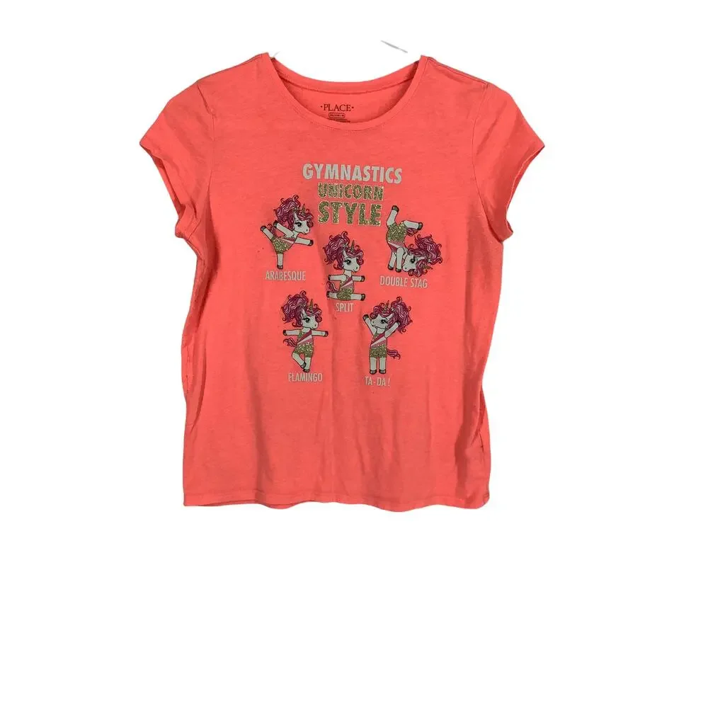 The Children's Place Coral Pink Gymnastic Unicorn T-Shirt Kids Youth Size XXL/16